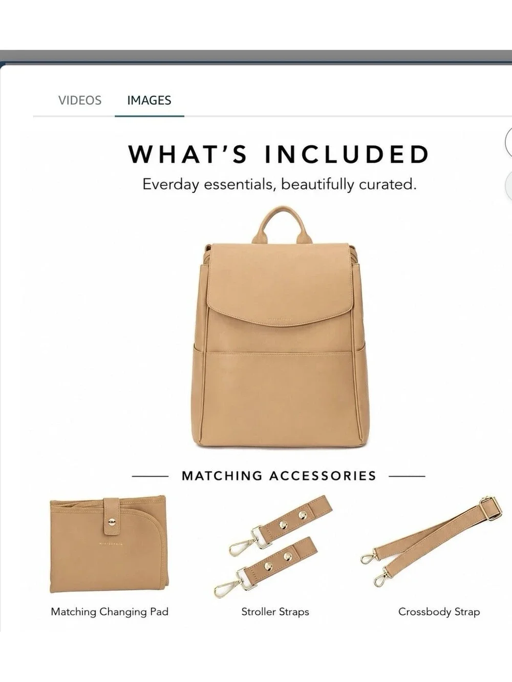 MIA + SOPHIA Tan Microfiber Leather Diaper Backpack w/ USB, Insulated Pockets